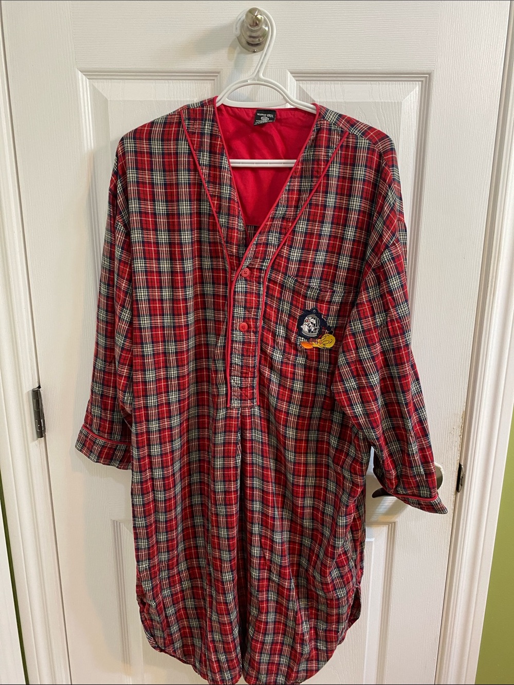 Vintage Warner Bros Tweety Sylvester Plaid Flannel Nightgown Size M L Gown PJs